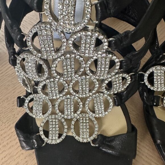 Jimmy Choo Stiletto Sandals with Ankle Strap, Black Leather and Crystals - Picture 9 of 13
